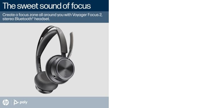 HP Poly Voyager Focus 2 Microsoft Teams Certified USB-C Bluetooth Headset +USB-C/A Adapter + Charging Stand No localization