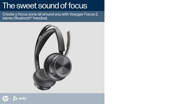 HP Poly Voyager Focus 2 Microsoft Teams Certified USB-C-C Headset +USB-C/A Adapter +Charging Stand Sans fil Arceau Bureau/Centre d'appels Bluetooth Socle de cha
