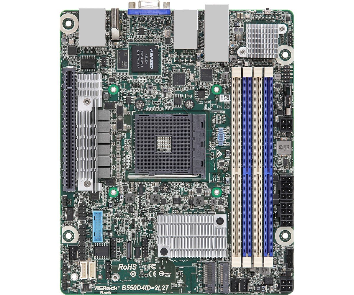 ASRock B550D4ID-2L2T, 1xSKT AM4, AMD Ryzen 5000, B550, 4xDIMM, SATA, 1xM.2, 2xGbE, 2x10GbE, IPMI