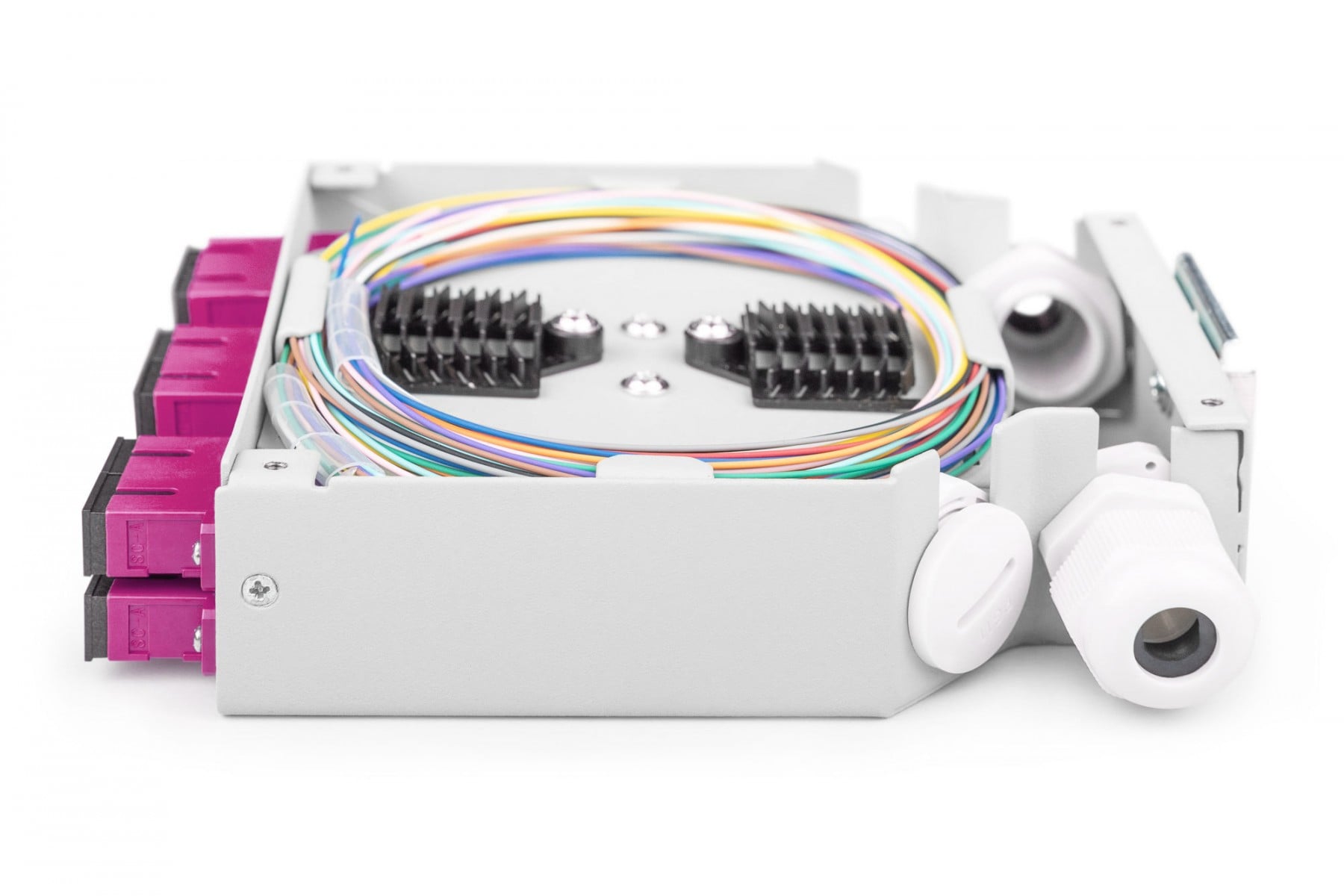 Boîte de raccordement sur rail DIN, 6x SC Duplex, Multimode, OM4, avec pigtails et connecteurs