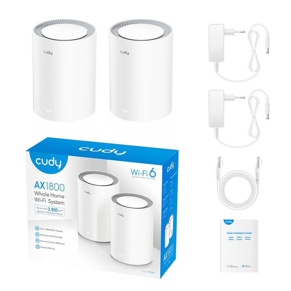 Cudy M1800 2-pack Bi-bande (2,4 GHz / 5 GHz) Wi-Fi 6 (802.11ax) Blanc 1 Interne