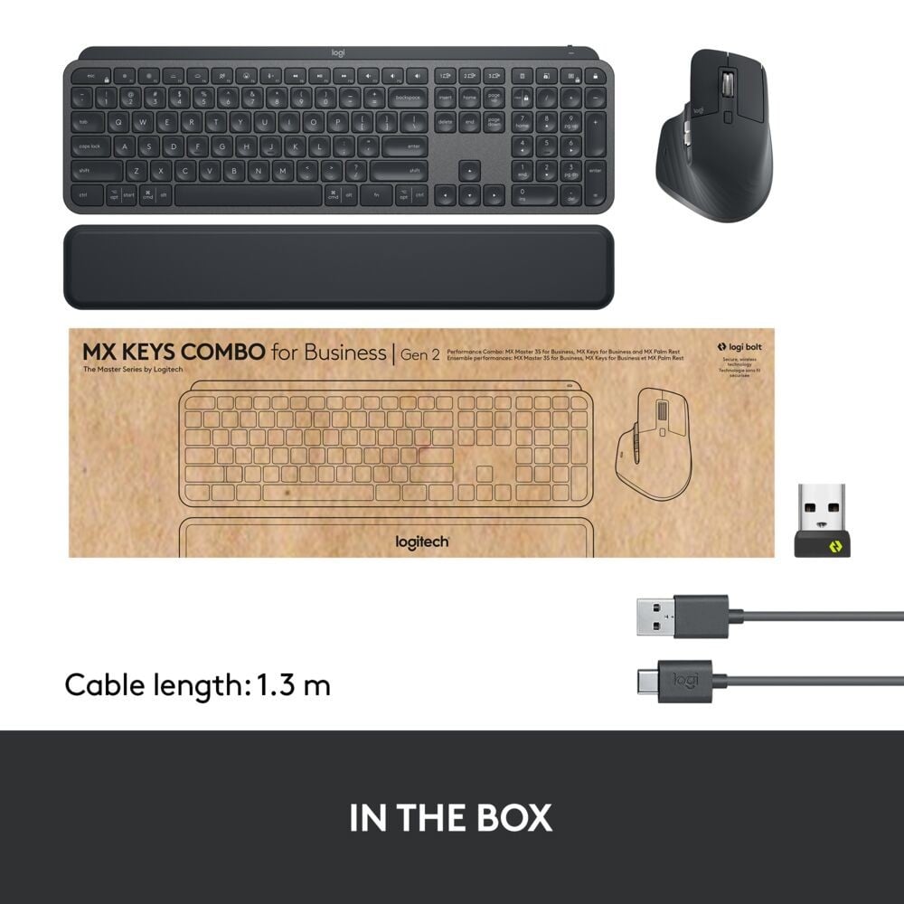 Logitech Master MX Keys Combo for Bussiness clavier Souris incluse Bureau RF sans fil + Bluetooth QWERTY US International Graphite