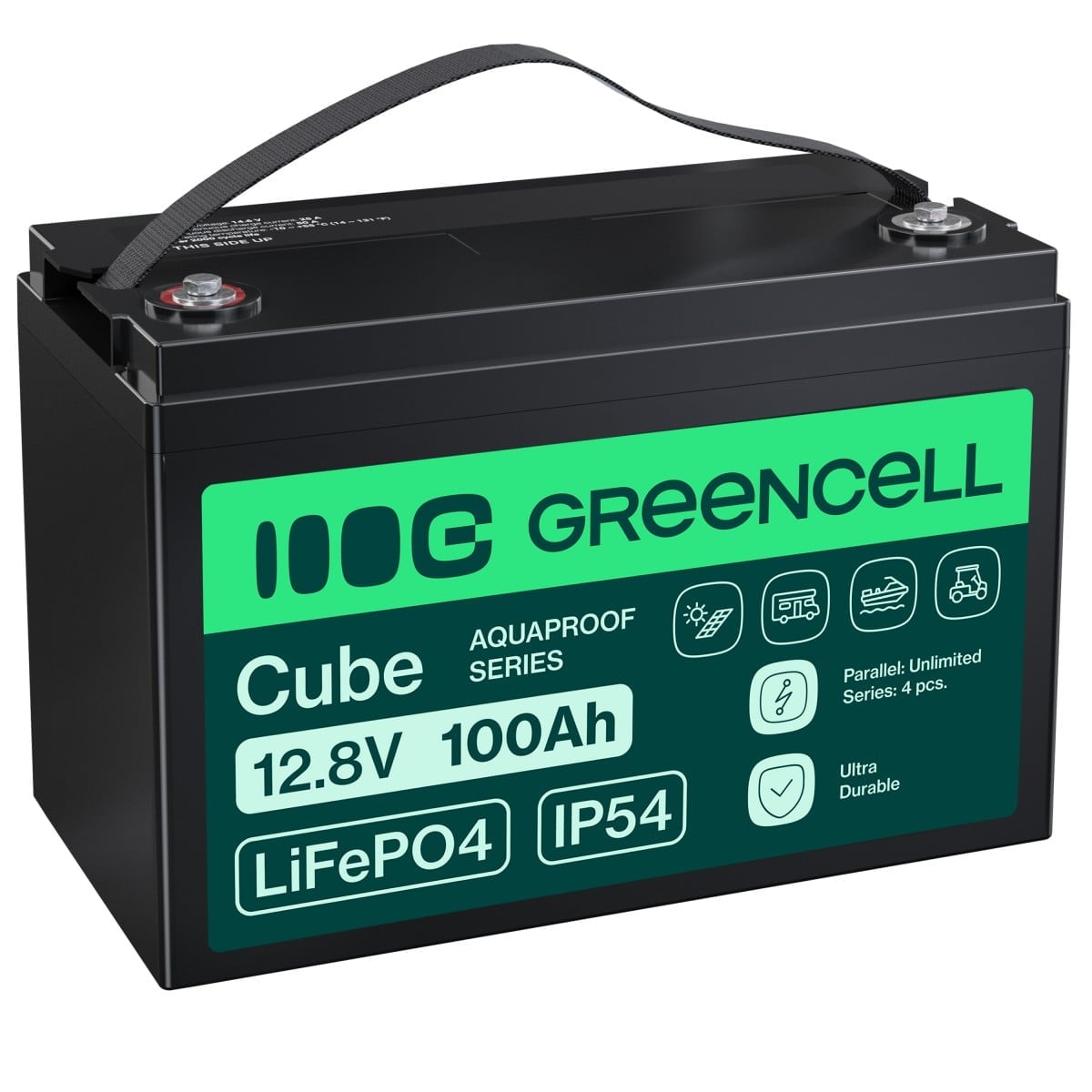 Green Cell LFPGC12V100AH CUBE Batterie LiFePO4 100Ah 12.8V 1280Wh Lithium-Fer-Phosphate pour Photovoltaique, Caravanes, Bateaux