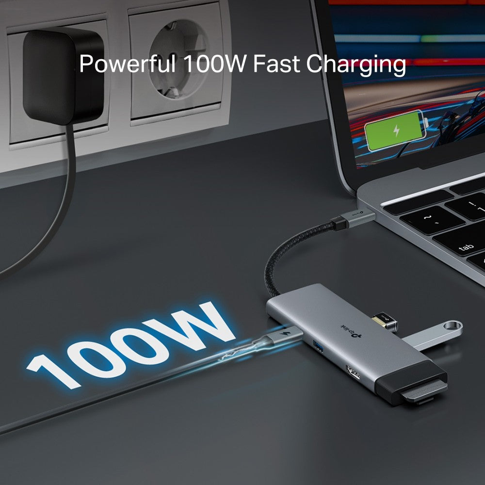 TP-Link UH7021C hub & concentrateur USB Type-C 5000 Mbit/s Aluminium, Noir