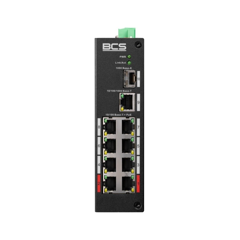 BCS BCS-L-SP0801G-1SFP(2) Commutateur PoE industriel 8 ports sur rail DIN avec technologie exPoE 96W