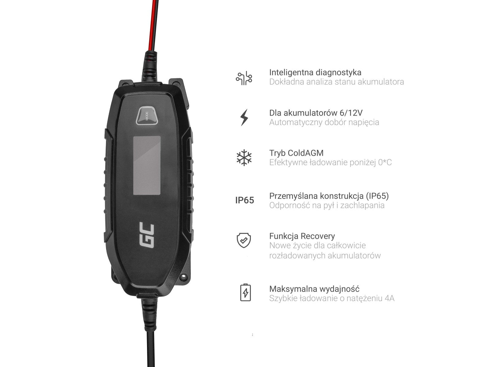 Green Cell Charger for accumulators 6V 12V 4A with diagnostics function - 6/12 V - Type C (Europlug) - 0,048 kW - 4 A - 220-240 V - 50 Hz