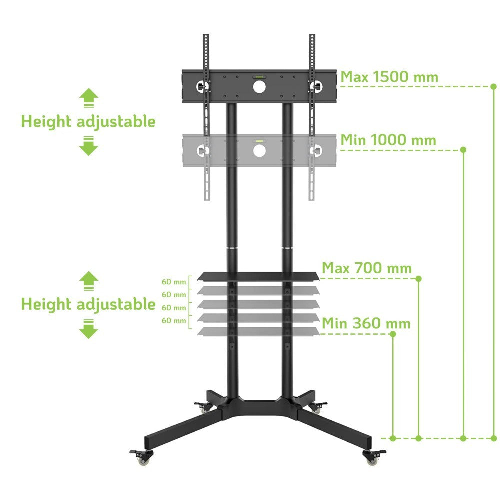 "Techly ICA-TR6 Support TV mobile 30-65"" jusqu'a 60kg étagere AV réglable"