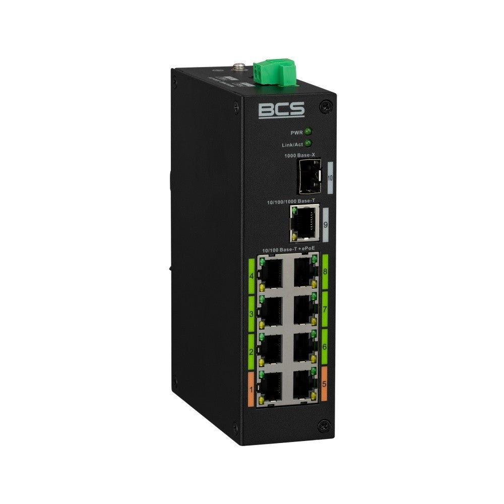BCS BCS-L-SP08E01G-1SFP(2) Commutateur PoE industriel 8 ports sur rail DIN 120W