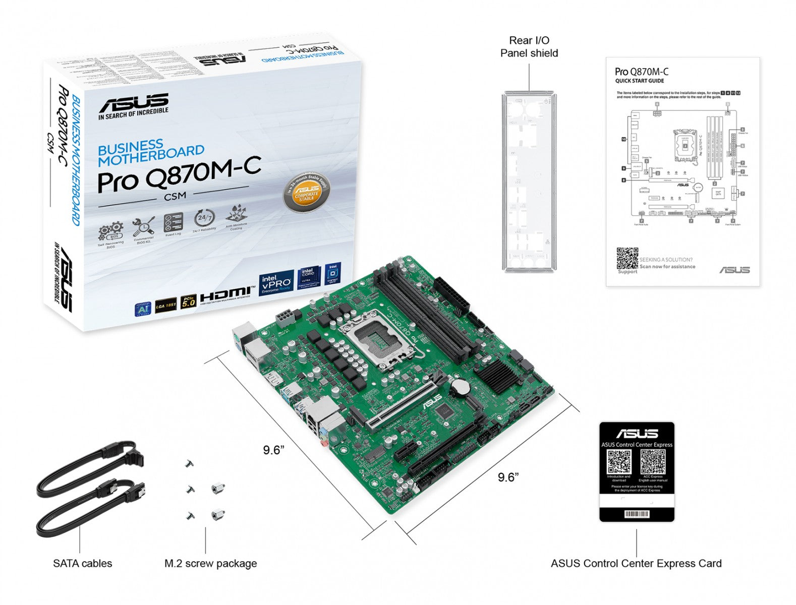 ASUS Q870 LGA1851 DDR5 Micro-ATX motherboard 2xHDMI 1xDP 2xM.2 4xSATA
