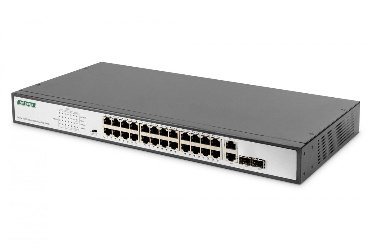 Digitus DN-95343 commutateur réseau Non-géré Fast Ethernet (10/100) Connexion Ethernet, supportant l'alimentation via ce port (PoE) 1U Noir, Argent