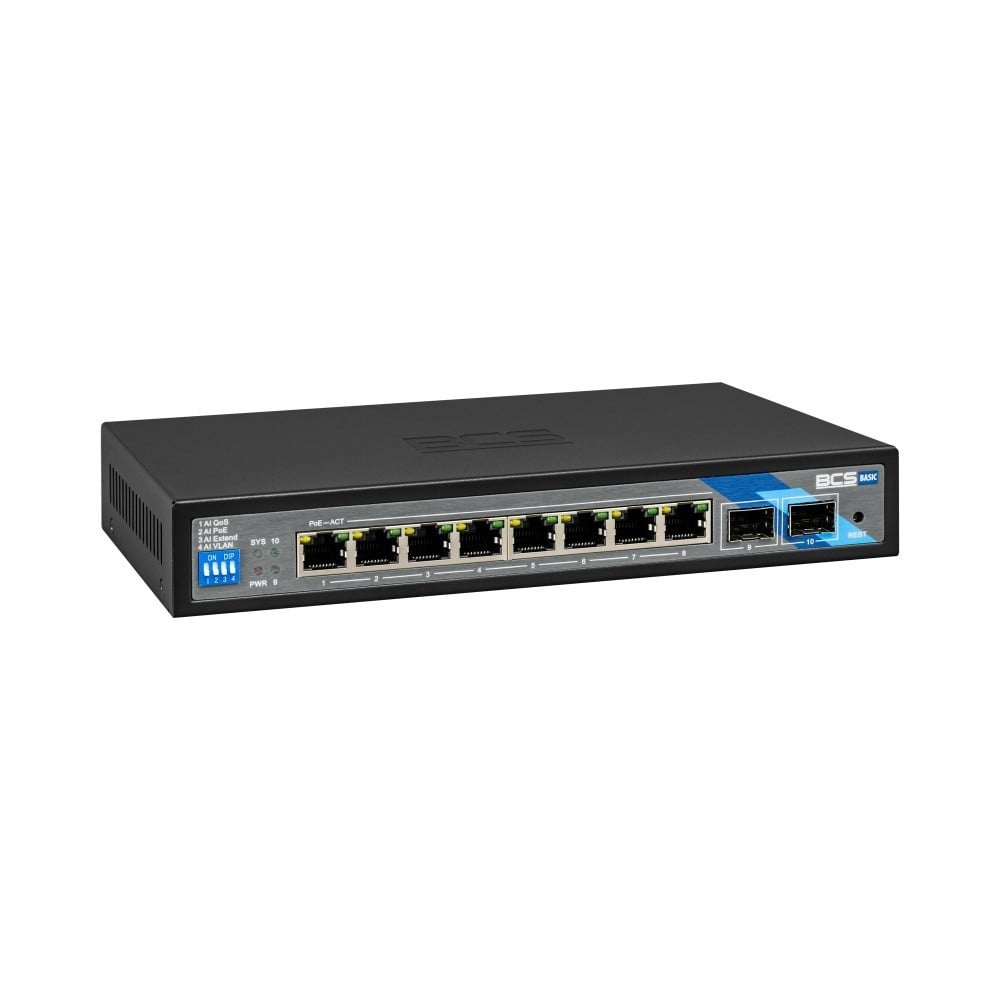 BCS BCS-B-SP08G-2SFP Commutateur PoE 8 Ports 1Gbps avec SFP et puissance de 96W