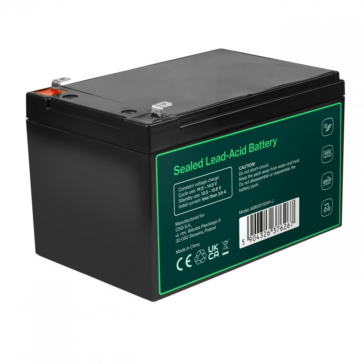 Green Cell AGM12V12AH-J AGM VRLA 12V 12Ah sans entretien Batterie pour caisse enregistreuse, jouet, caméra (152x99x100mm)