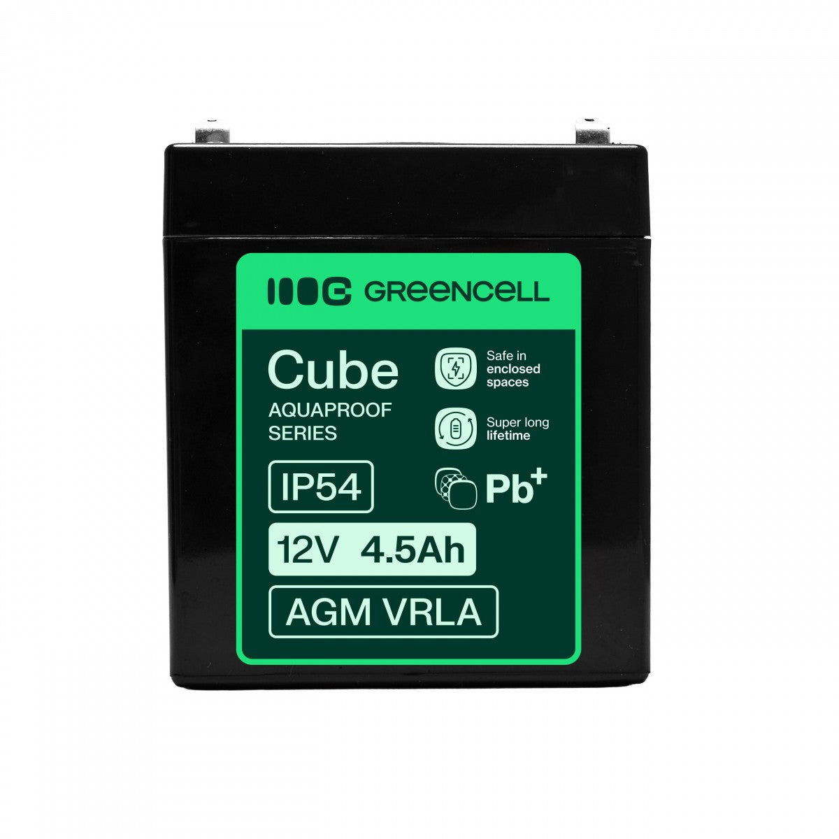 Batterie sans entretien Green Cell AGM VRLA 12V 4.5Ah pour caisses enregistreuses, jouets, caméras (90x70x106mm)