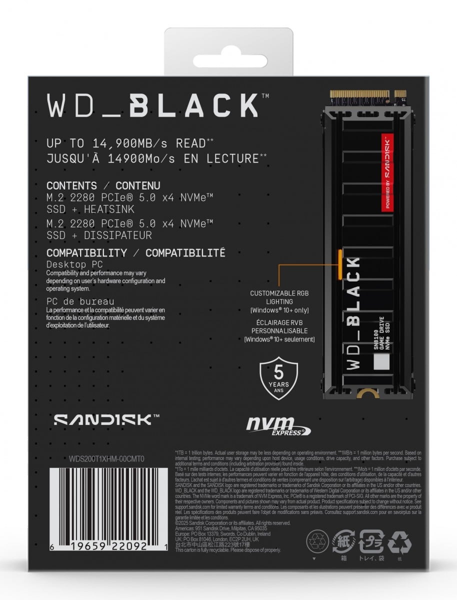 WD Black SN8100 NVMe SSD 2To M.2 2280 W/Heatsink POWERED BY SANDISK