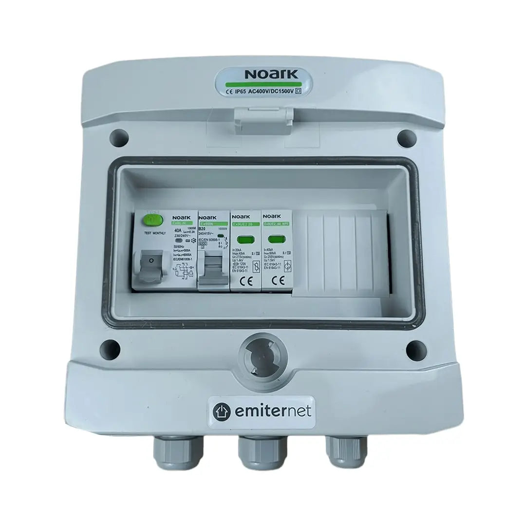 EMITER EM-265N_AC Tableau de distribution AC, IP65, SPD AC Noark type 2, disjoncteur 20A 1-F, RCD type A 40A/300mA
