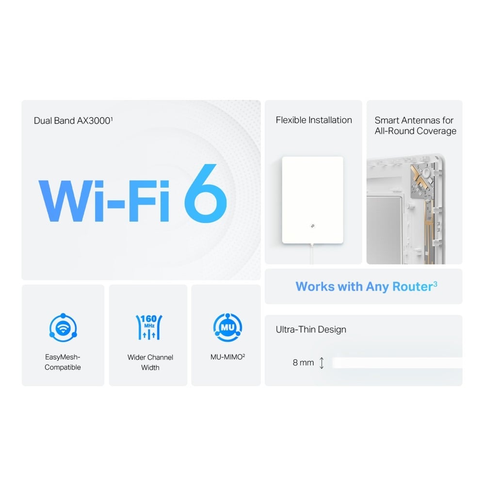 TP-LINK AX3000 Wi-Fi 6 Air Range Extender 574Mbps at 2.4GHz + 2402Mbps at 5GHz 4x Internal Antennas 8mm Ultra-thin Shell