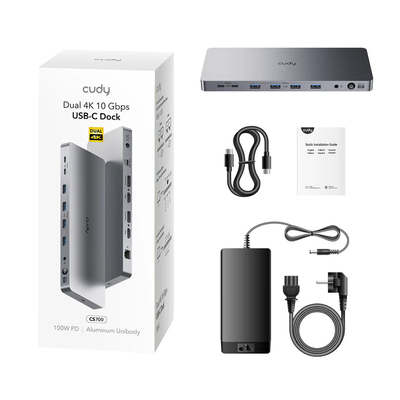 Cudy CS700 station d'accueil USB 3.2 Gen 2 (3.1 Gen 2) Type-C Gris, Argent