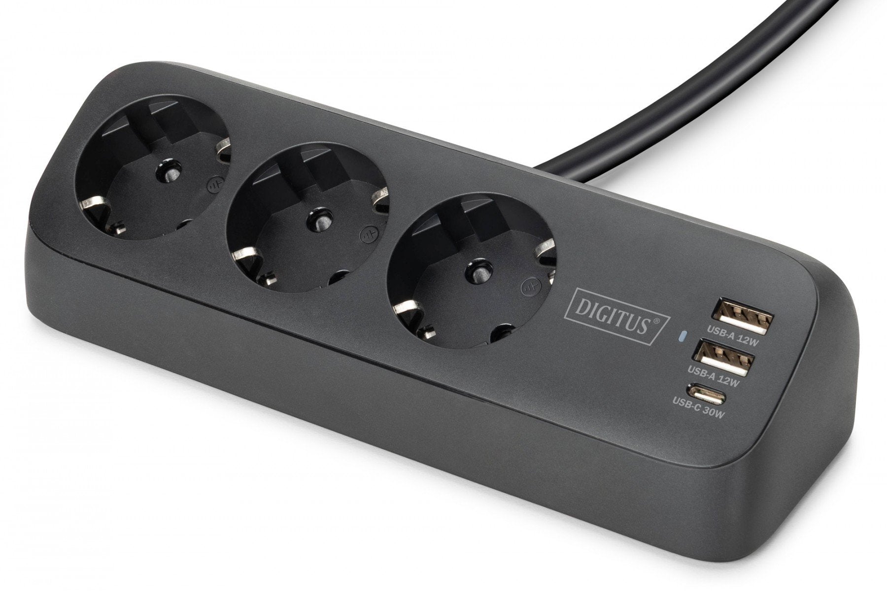 Digitus DA-70625 multiprise de bureau 3 voies avec 2 ports USB-A et 1 port USB-C, noir
