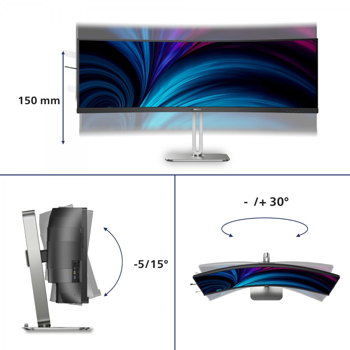 PHILIPS 49B2U5900C/00 48.8p 5120x1440 75Hz VA CURVED H/A 150MM SUPERWIDE USB C DOCKING DISPLAY 100W SmartKVM USB HUB SPEAKERS