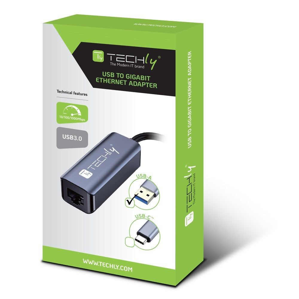 Techly IDATA USB-ETGIGA-AA Carte réseau/Adaptateur USB-A 3.0 vers RJ45 Gigabit