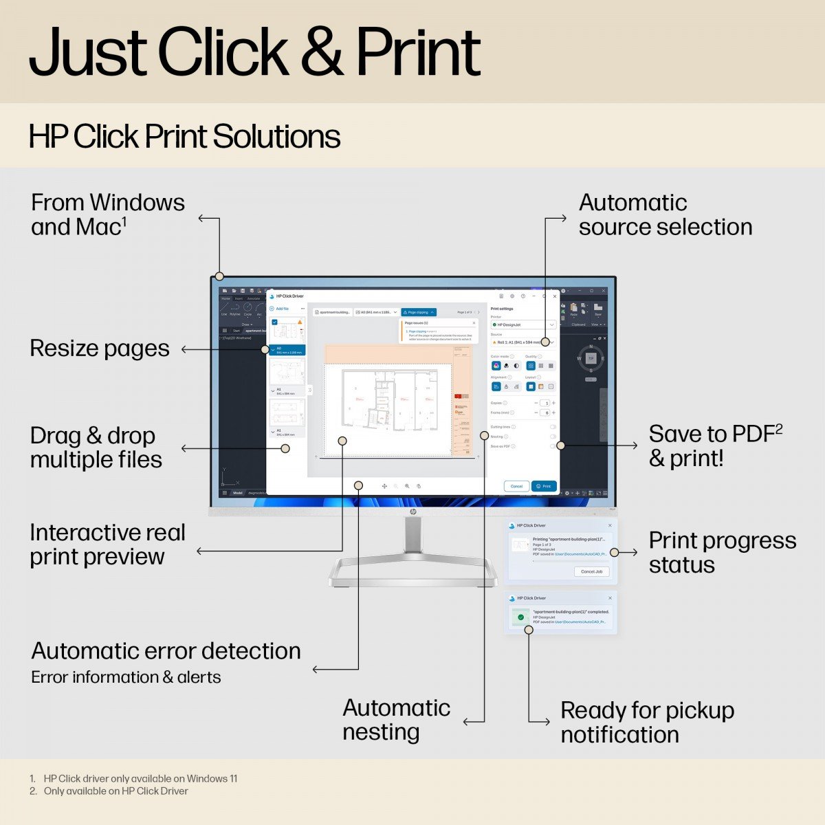 HP DesignJet T230 24p LFP 2025 Colour Ink-Jet A1 ANSI D 2400x1200dpi 0.58 min/page USB LAN Wi-Fi