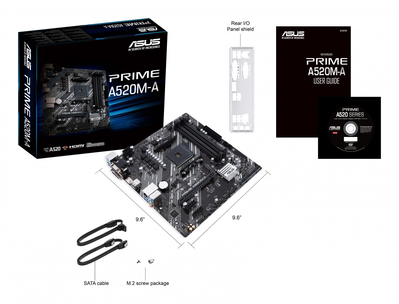 ASUS PRIME A520M-A II/CSM AMD A520 Socket AM4 mATX motherboard features M.2 DP HDMI D-Sub SATA 6 Gbps USB 3.2 Gen 1 ports