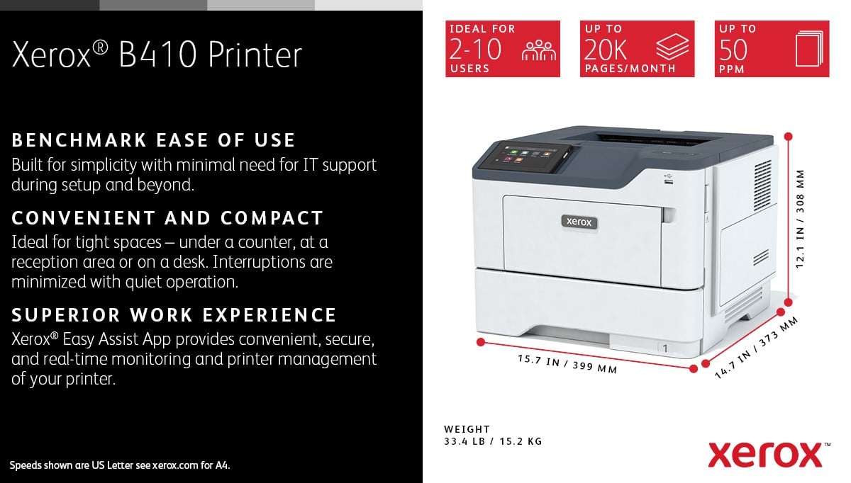 B410 A4 47ppm Duplex Printer PS3