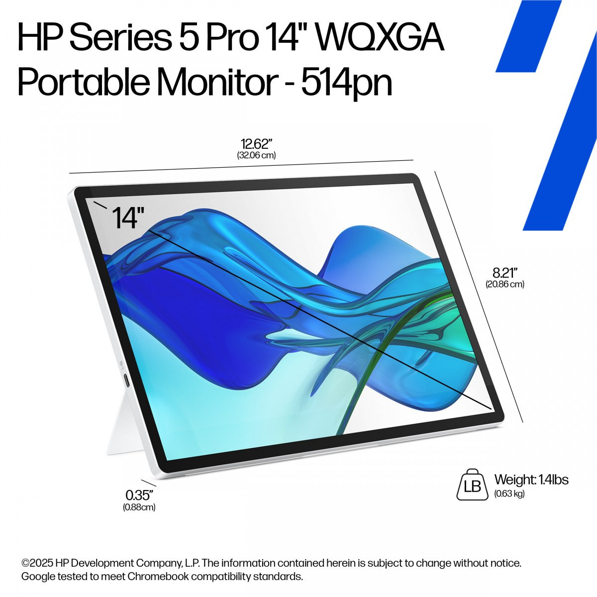 HP Series 5 Pro 14p WQXGA 2560 x 1600 Portable Monitor/Flat IPS with Edge-lit/2 USB Type-C up to 65W USB Power Delivery 3/3/0
