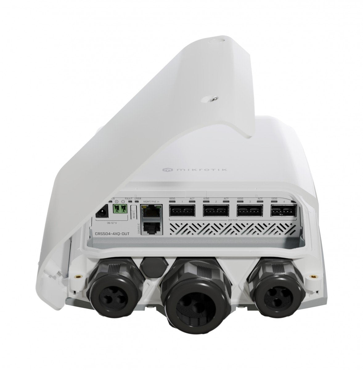 Mikrotik CRS504-4XQ-OUT commutateur réseau Géré L3 Fast Ethernet (10/100) Connexion Ethernet, supportant l'alimentation via ce port (PoE) 1U Blanc