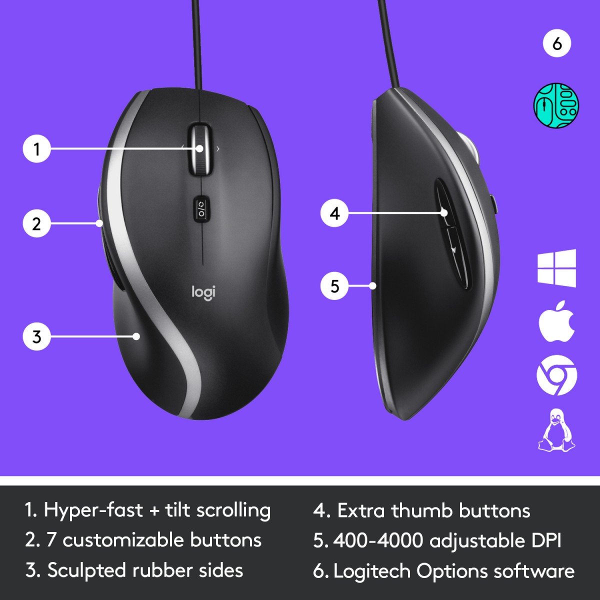 LOGITECH M500s Advanced Corded Mouse Mouse optical 7 buttons wired USB