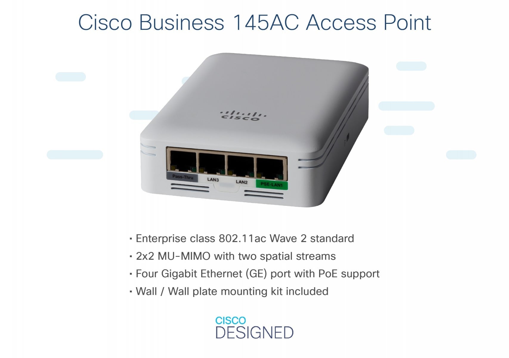 CISCO Business W145AC 802.11ac 2x2 Wave 2 Access Point Wall Plate