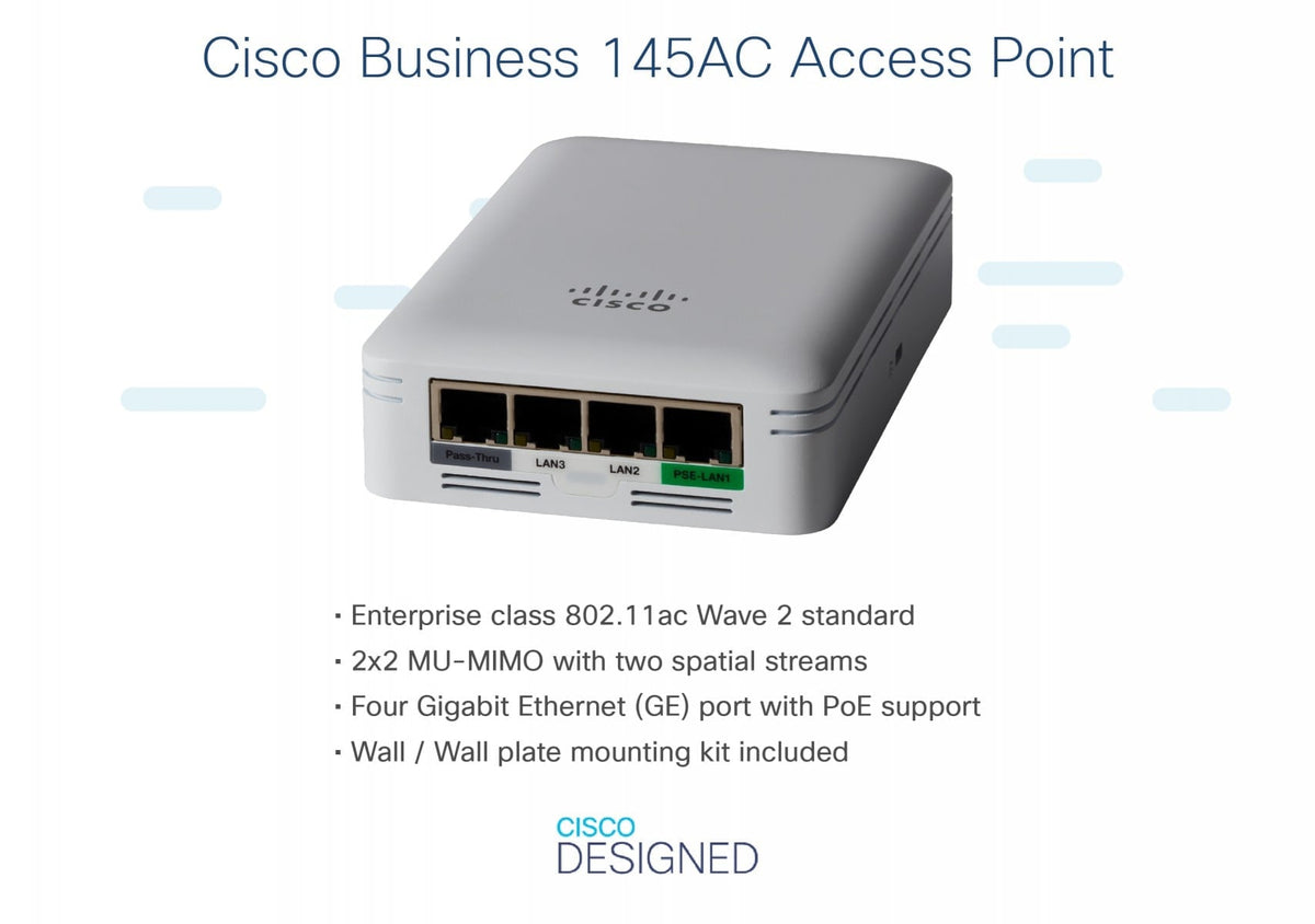 CISCO Business W145AC 802.11ac 2x2 Wave 2 Access Point Wall Plate