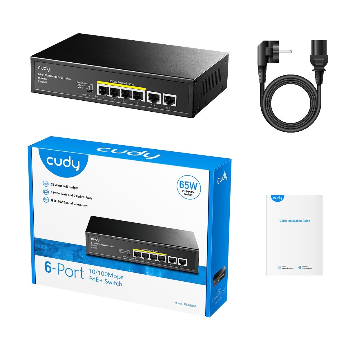 Cudy FS1006P commutateur réseau Non-géré Fast Ethernet (10/100) Connexion Ethernet, supportant l'alimentation via ce port (PoE) Noir