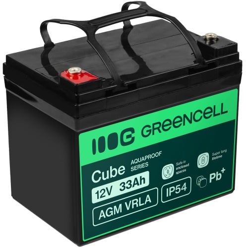 Batterie sans entretien Green Cell Cube AGM VRLA IP54 12V 33Ah pour tondeuses a gazon, scooters, bateaux et fauteuils roulants