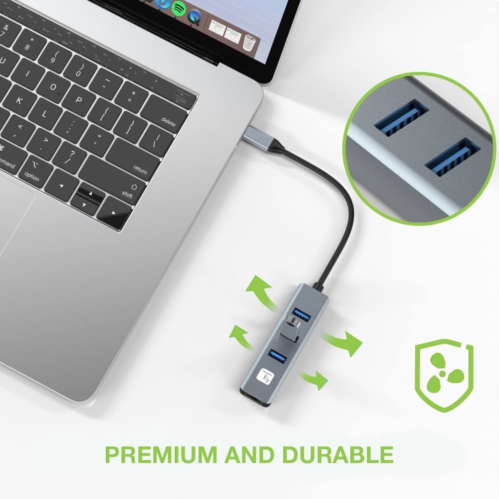 Techly IDATA USB-ETGIGA3CA Carte réseau/Adaptateur USB-C vers RJ45 Gigabit, hub 3x USB-A