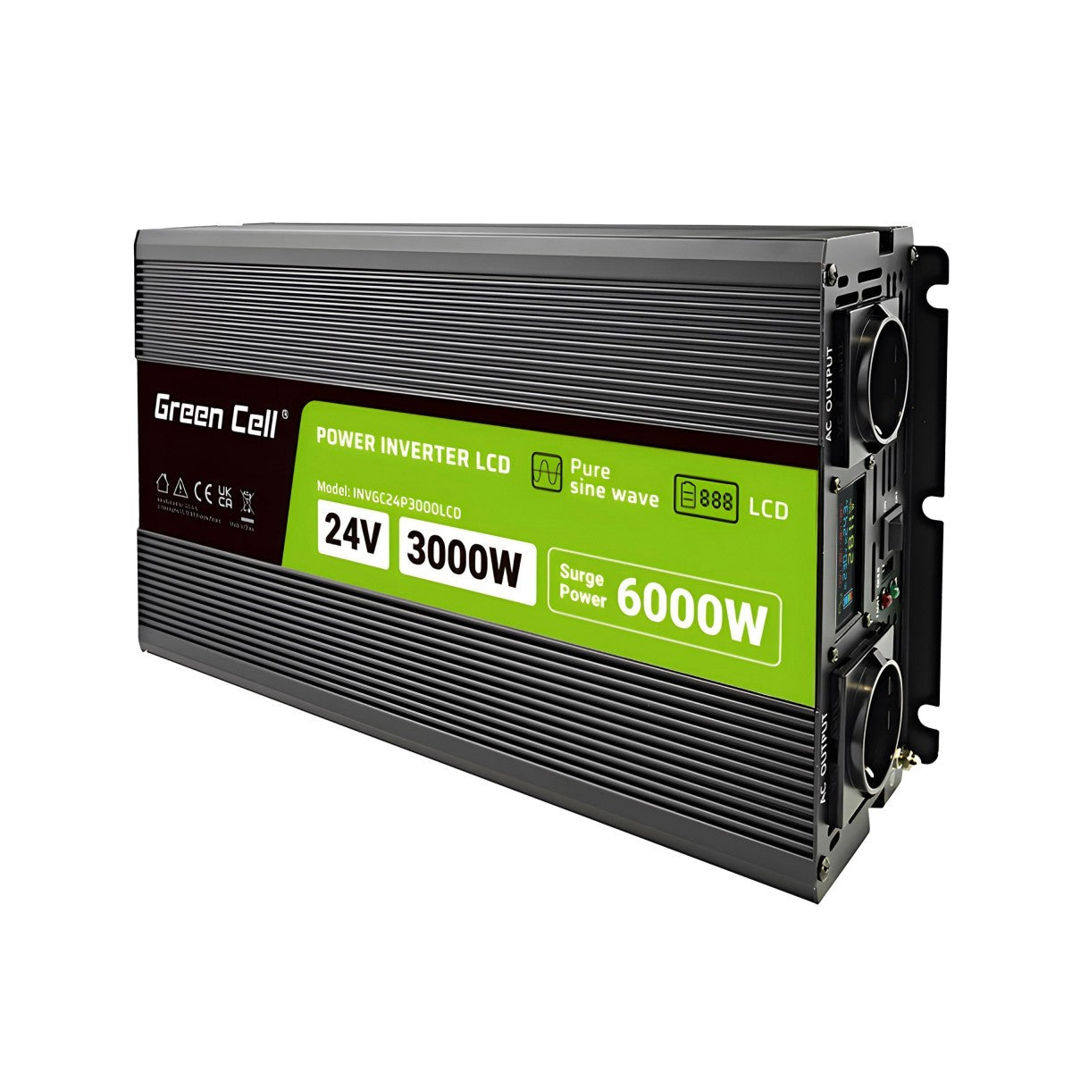 Green Cell Przetwornica napicia PowerInverter LCD 24 V 3000W/60000W Przetwornica samochodowa z wywietlaczem - czysty sinus adaptateur de puissance & onduleur Au
