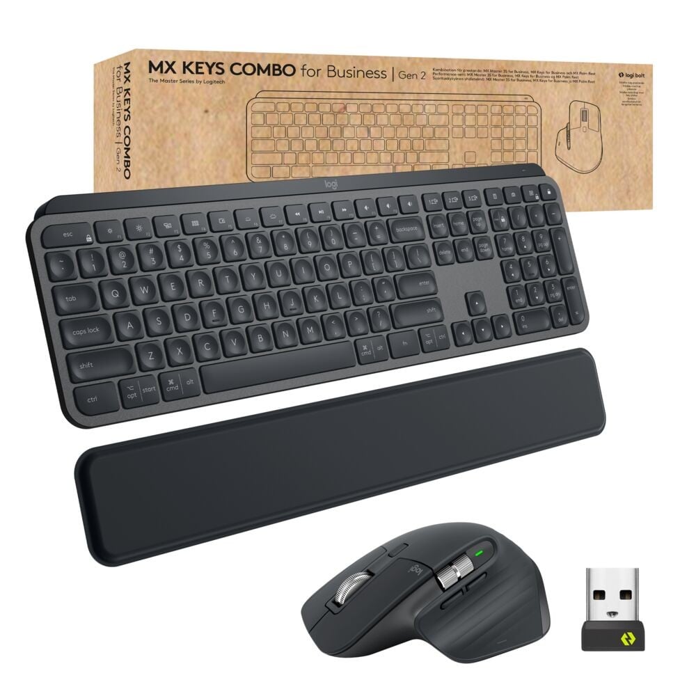 Logitech Master MX Keys Combo for Bussiness clavier Souris incluse Bureau RF sans fil + Bluetooth QWERTY US International Graphite
