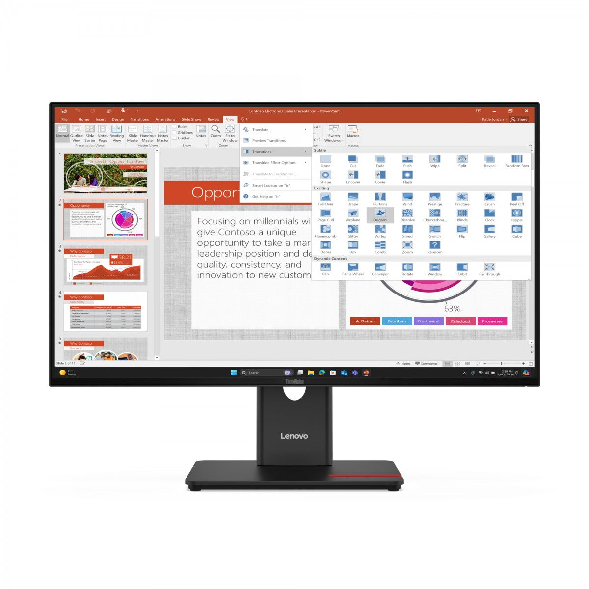 LENOVO ThinkVision T27-40 LED Écran 27p 1920x1080 Full HD (1080p) 120Hz IPS 300cd/m2 1500:1 4ms HDMI VGA DisplayPort 3y