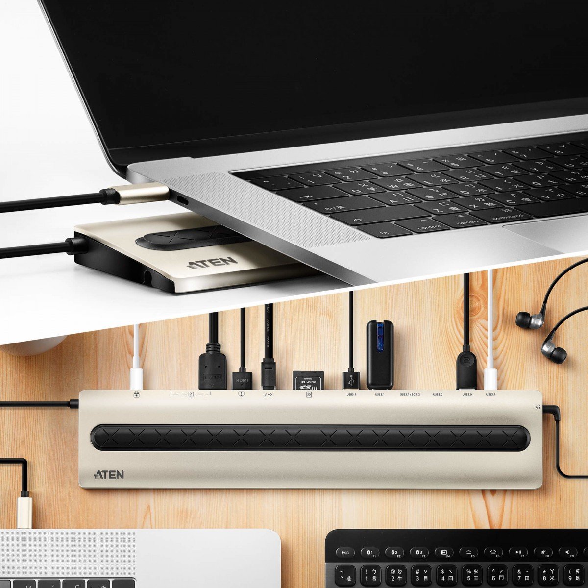 ATEN UH3237 Station multiports USB-C 13 en 1 Double affichage