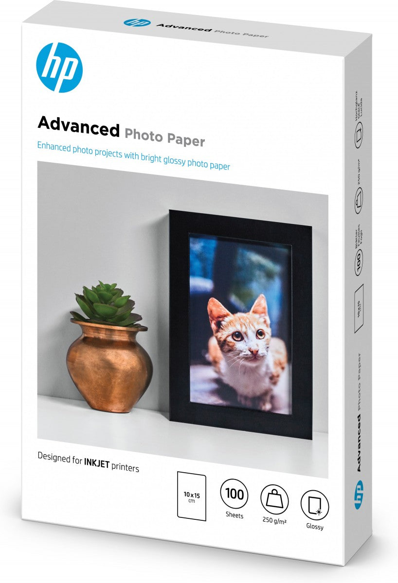 HP original Q8692A Advanced glossy photo paper Ink cartridge 250g/m2 100x150mm 100 sheets 1-pack borderless