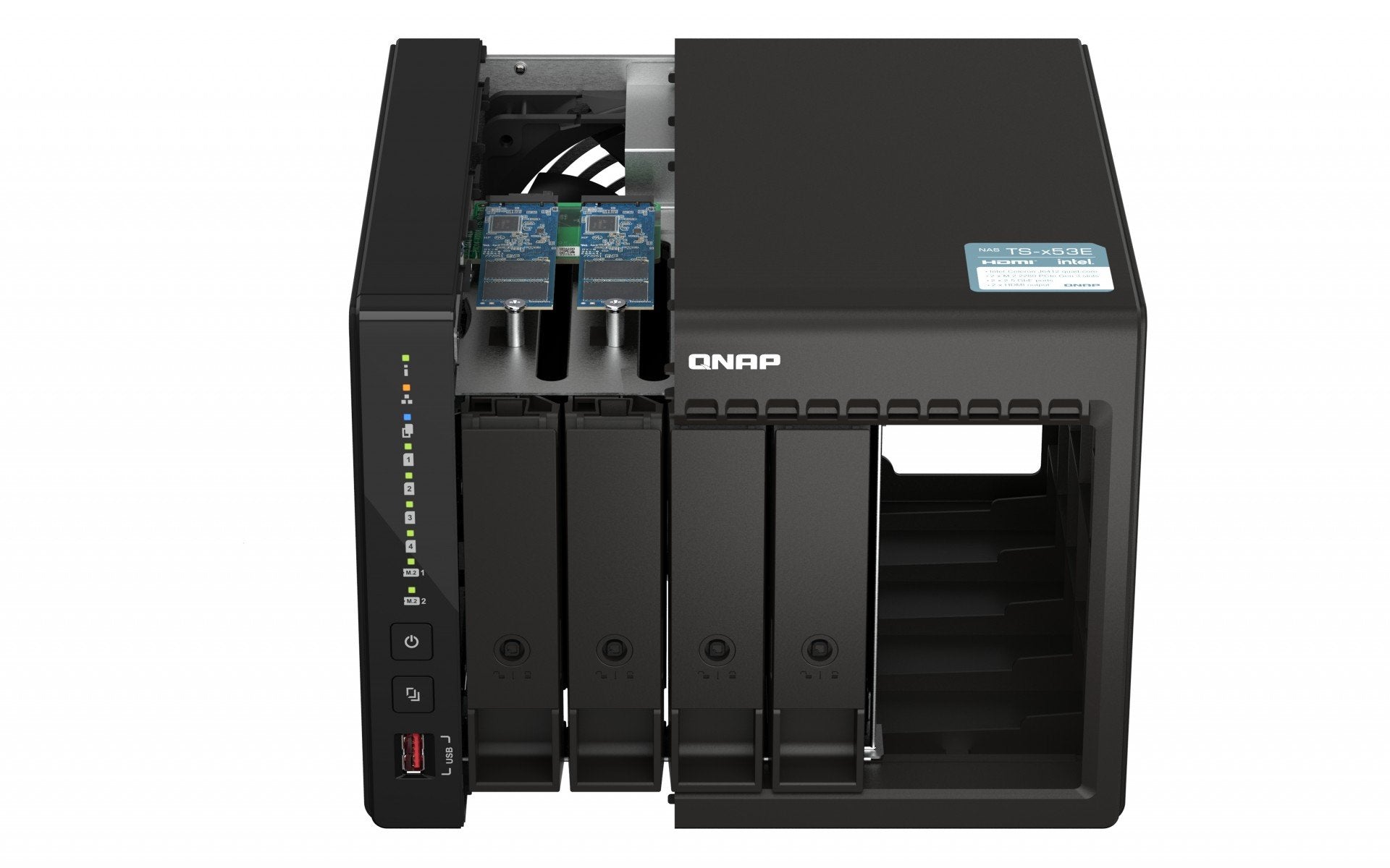 QNAP TS-453E-8G 4-bay desktop NAS Intel Celeron J6412 4C 2.0GHz burst 2.6GHz onboard 8Go RAM 2xHDMI 1.4b 2xM.2 2280 PCIe slots