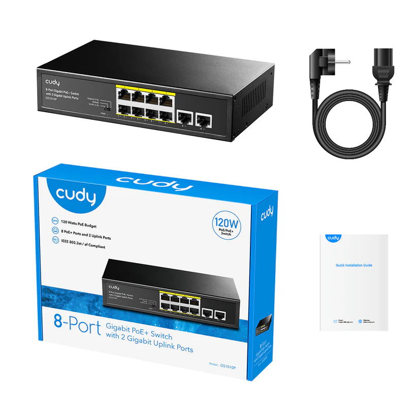 Cudy GS1010P commutateur réseau Gigabit Ethernet (10/100/1000) Connexion Ethernet, supportant l'alimentation via ce port (PoE) Montage sur le bureau ou sur le m