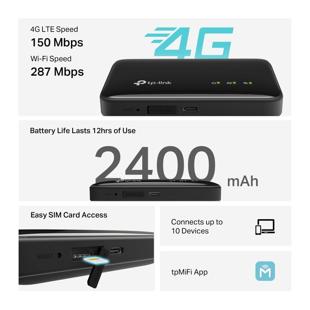 TP-Link M7005 routeur sans fil Monobande (2,4 GHz) 4G Noir