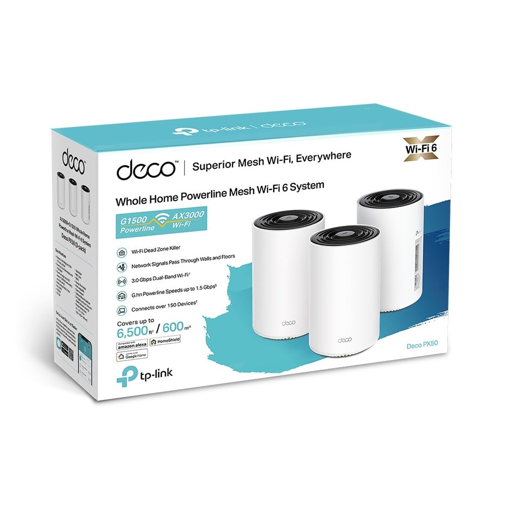TP-LINK AX3000 + G1500 Whole Home Powerline Mesh Wi-Fi 6 System 574Mbps at 2.4GHz + 2402Mbps at 5GHz + 1428Mbps Powerline