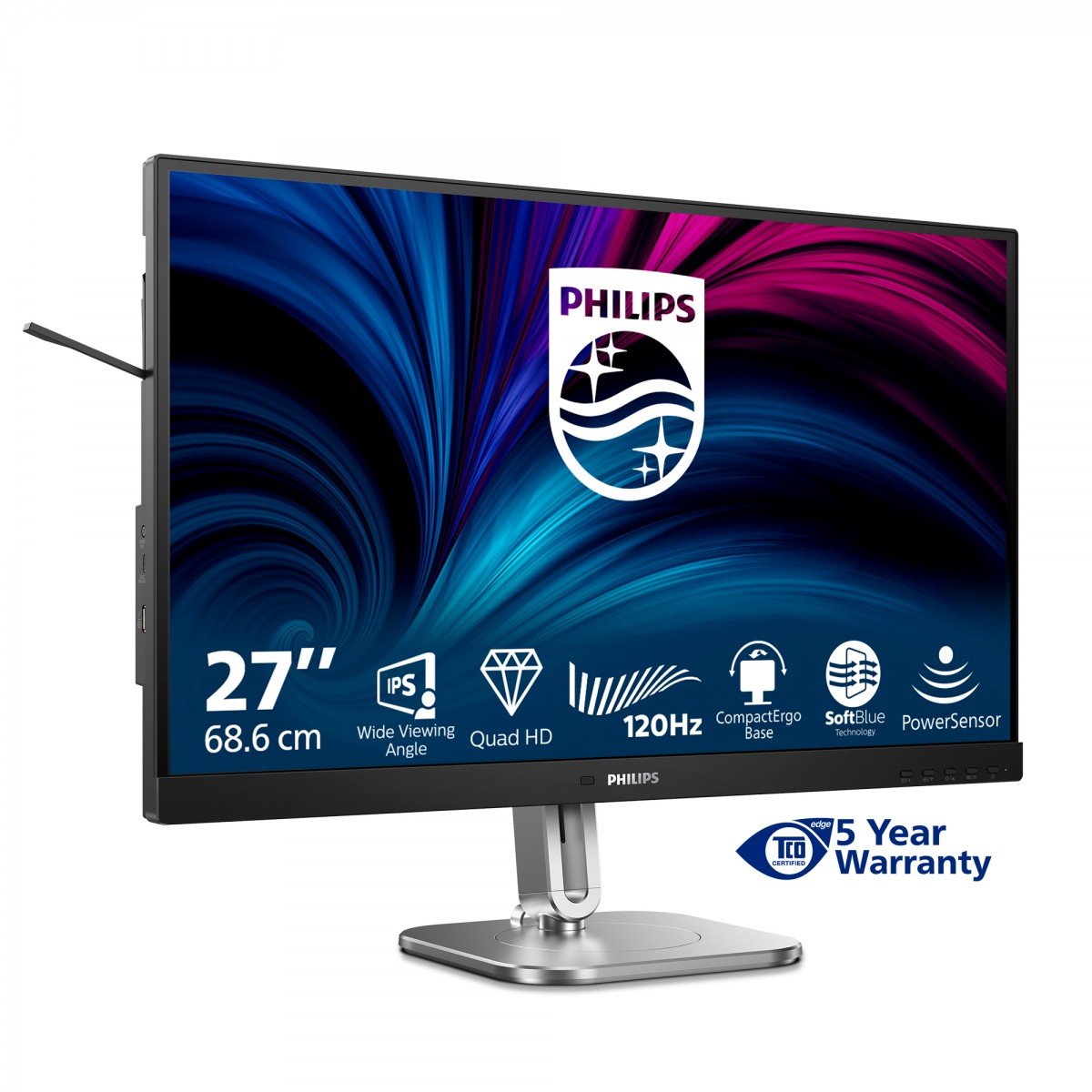 PHILIPS 27p 2560x1440 120Hz IPS Flat H/A 150 MM TUV EyeSafe certified USB HUB SPEAKERS Power/Light sensor DP 2xHDMI 350cd/m2