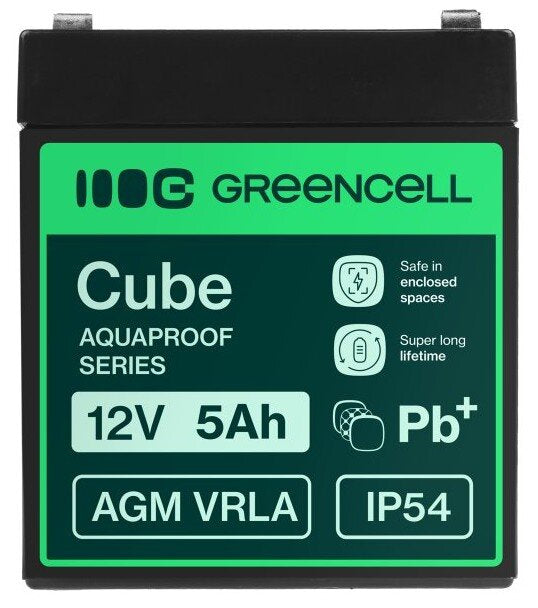 Green Cell AGM12V5AH-J AGM VRLA 12V 5Ah sans entretien Batterie pour caisse enregistreuse, jouet, caméra (91x70x102mm)