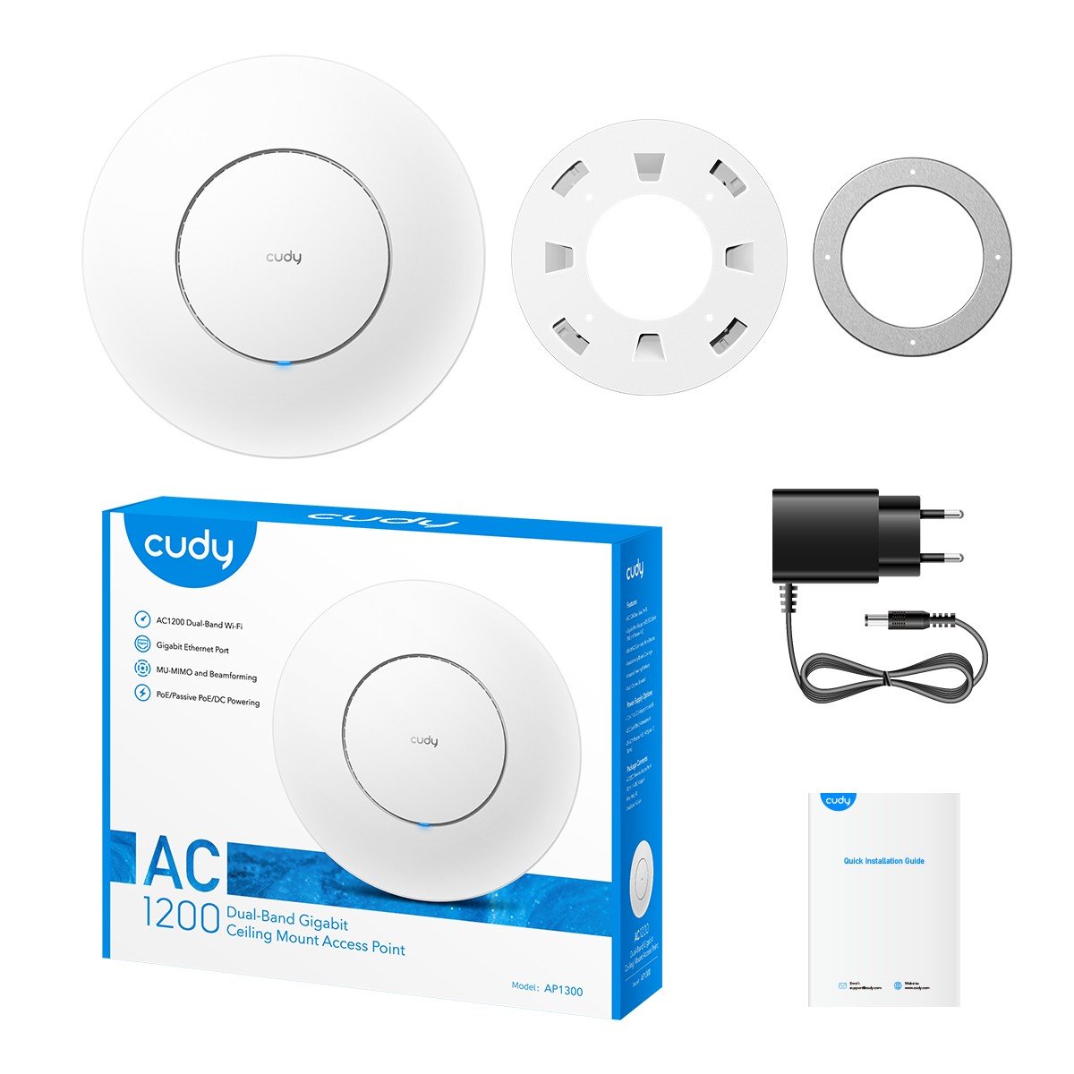 Cudy AC1300 1167 Mbit/s Blanc Connexion Ethernet, supportant l'alimentation via ce port (PoE)