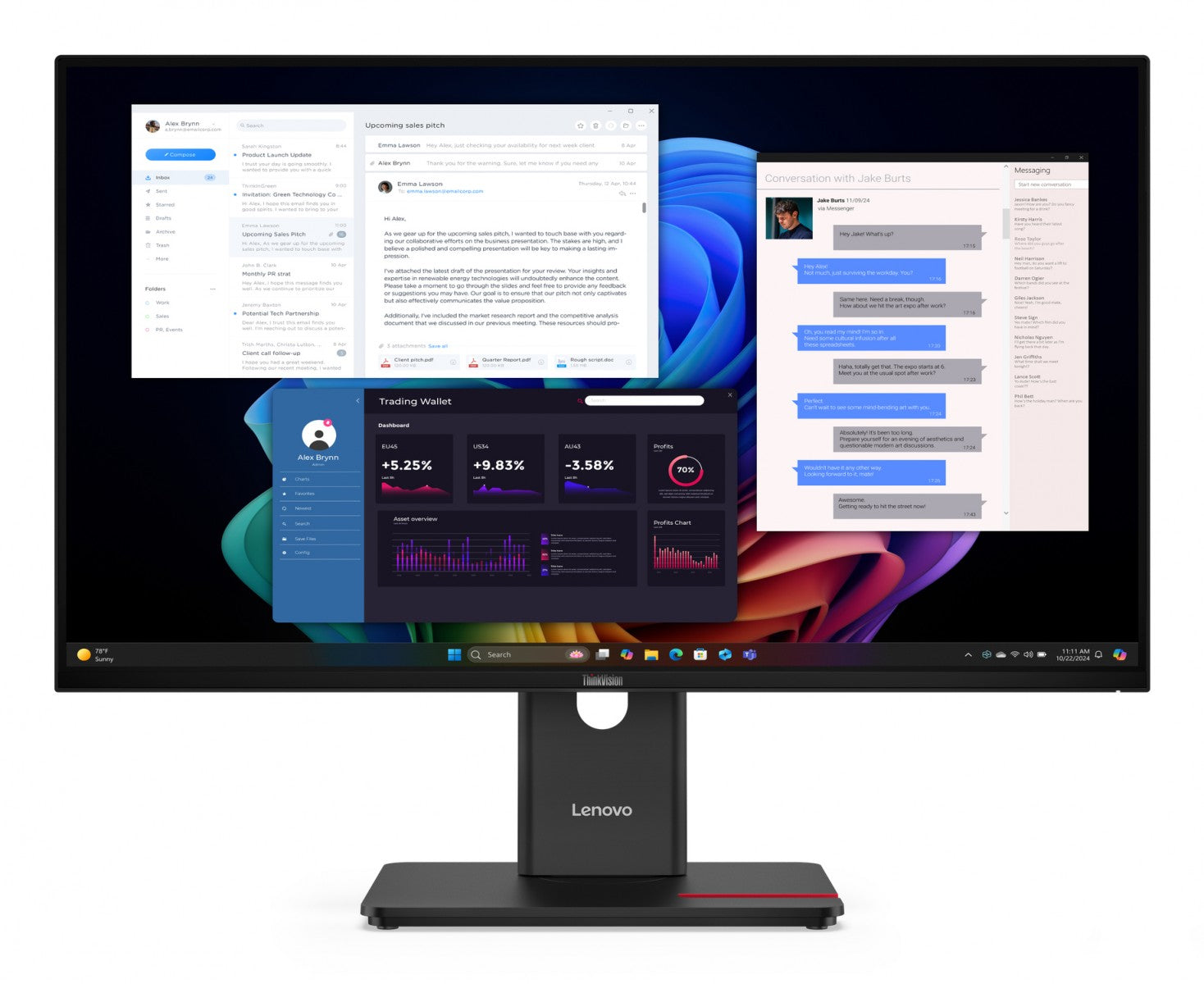 LENOVO ThinkVision T27UD-40 LED Écran 27p 3840x2160 4K 60Hz IPS 350cd/m2 1500:1 DisplayHDR 10 4ms HDMI DisplayPort USB-C Dock