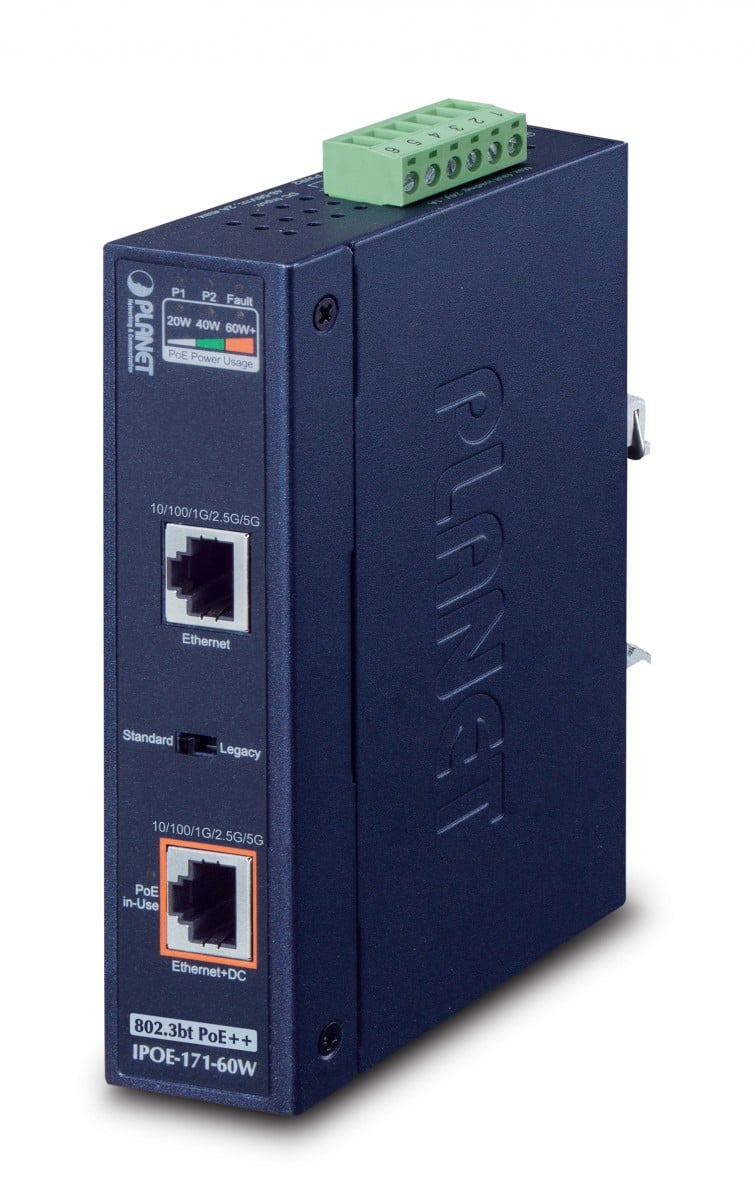 PLANET IPOE-171-60W commutateur réseau Gigabit Ethernet (10/100/1000) Connexion Ethernet, supportant l'alimentation via ce port (PoE) Bleu
