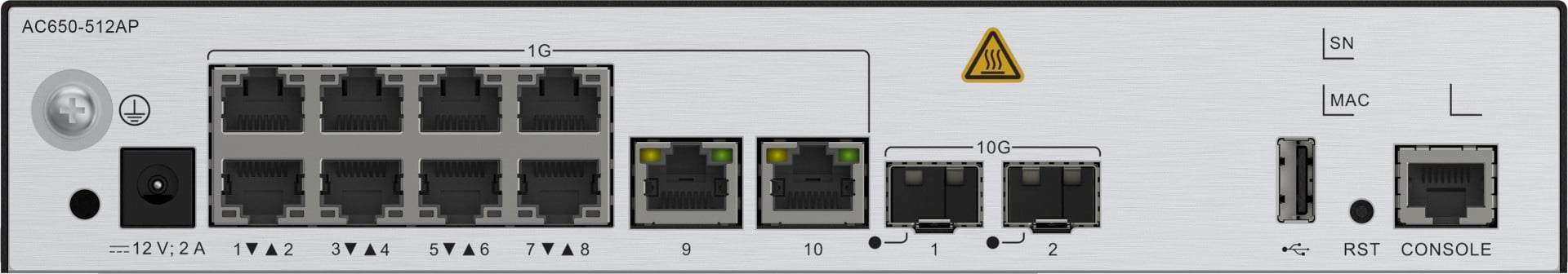 Contrôleur Huawei AC650-512AP, châssis principal AC650-512AP (ports électriques 10*GE, ports optiques 2*10GE, avec l'adaptateur AC/DC)